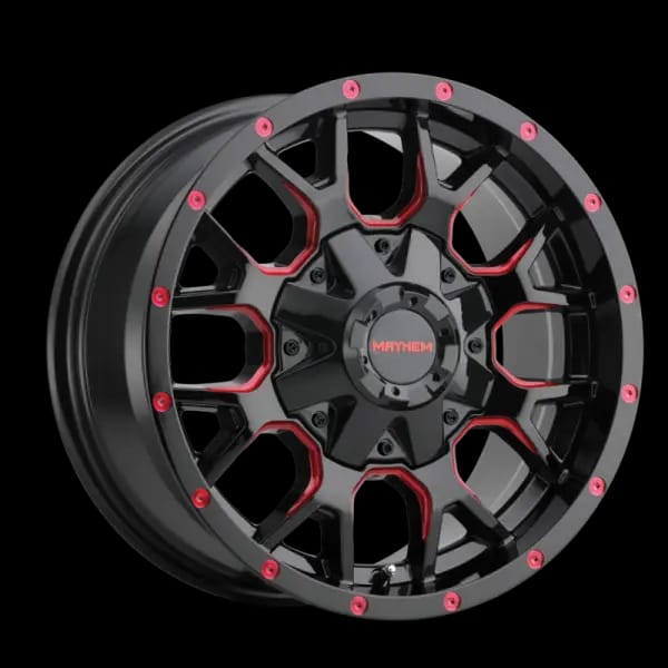 Mayhem 8015 Warrior 20x9 / 5x127 BP / 0mm Offset / 87mm Hub Black w/ Prism Red Wheel