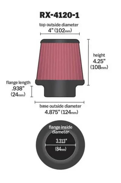 K&N Universal X-Stream Clamp-On Air Filter 3.313in Flg ID/4.875in Base OD/4in Top OD/4.25in H thumbnail 3