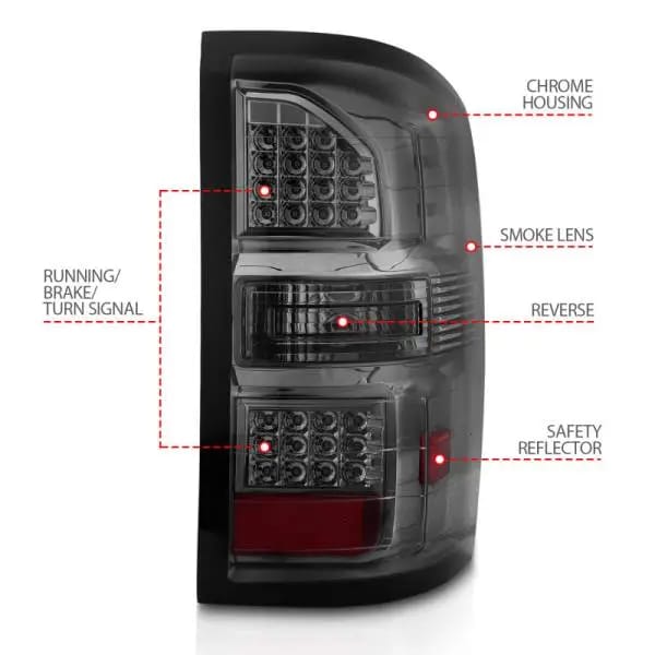 ANZO 2014-2018 GMC Sierra LED Tail Lights Black Housing Smoke Lens thumbnail 8