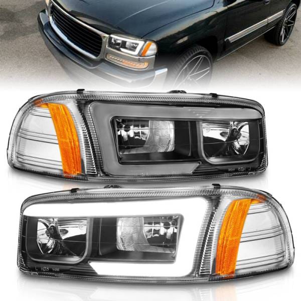 ANZO 99-17 GMC Sierra/Denali Headlights Black Amber (w/C Light Bars)