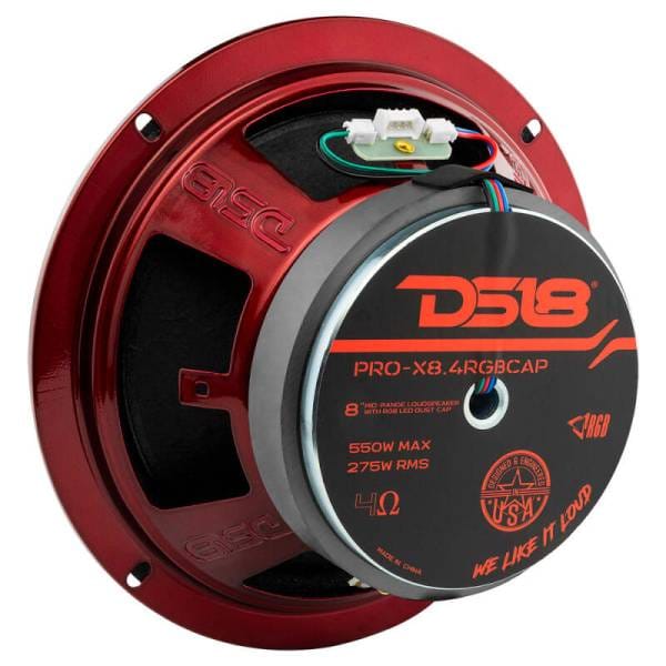 DS18 8in 275 Watts RMS 4 ohm Mid-Range Loudspeaker w/ RGB Dust Cap