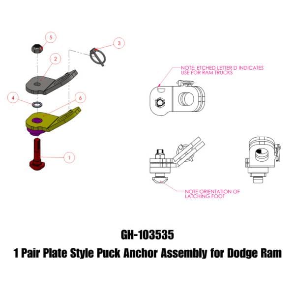 Gen-Y Dodge Plate Style Puck Safety Chain Anchor Assembly - Pair