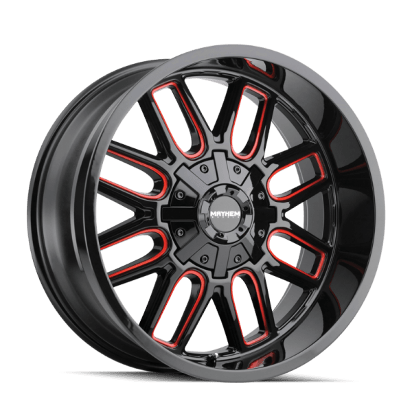 Mayhem 8107 Cogent 22x10 / 8x170 BP / -19mm Offset / 125.2mm Hub Gloss Black Milled Prism Red Wheel
