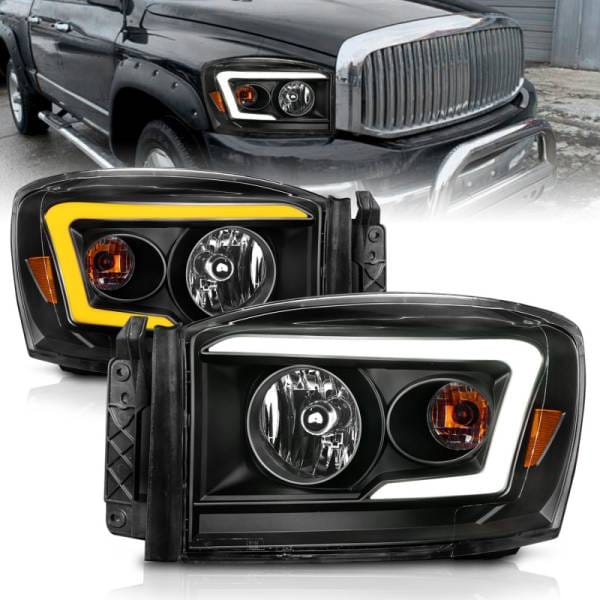 ANZO 06-09 Dodge RAM 1500/2500/3500 Headlights Black Housing/Clear Lens (w/Switchback Light Bars)