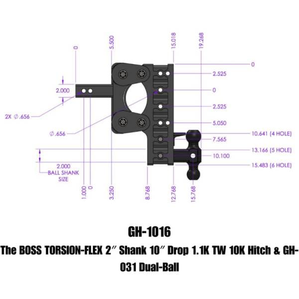 Gen-Y The Boss Torsion-Flex 2in Shank 10in Drop 1.1K TW 10K Hitch w/GH-031 Dual-Ball