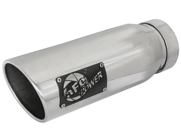 aFe MACH Force-Xp 304 SS Clamp-on Exhaust Tip Polished Left Side 4 IN Inlet x 5 IN Outlet x 12 IN L