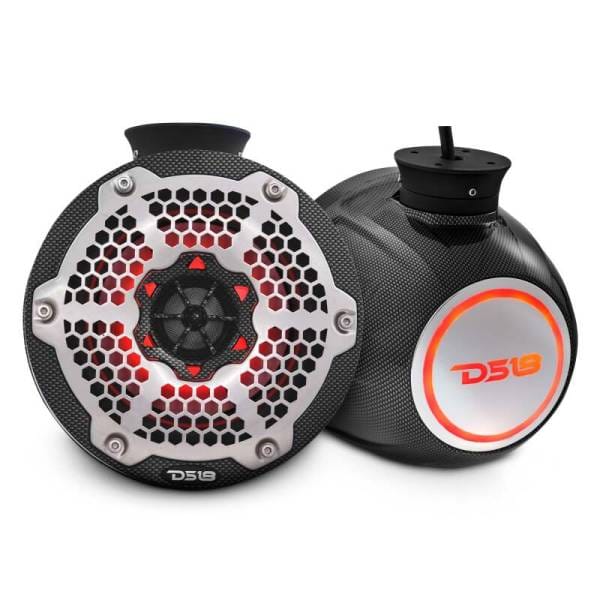 DS18 Compact Towers With Flat And Pole Mounts 6.5in 100 Watts RMS RGB LED Lights Black Carbon Fiber